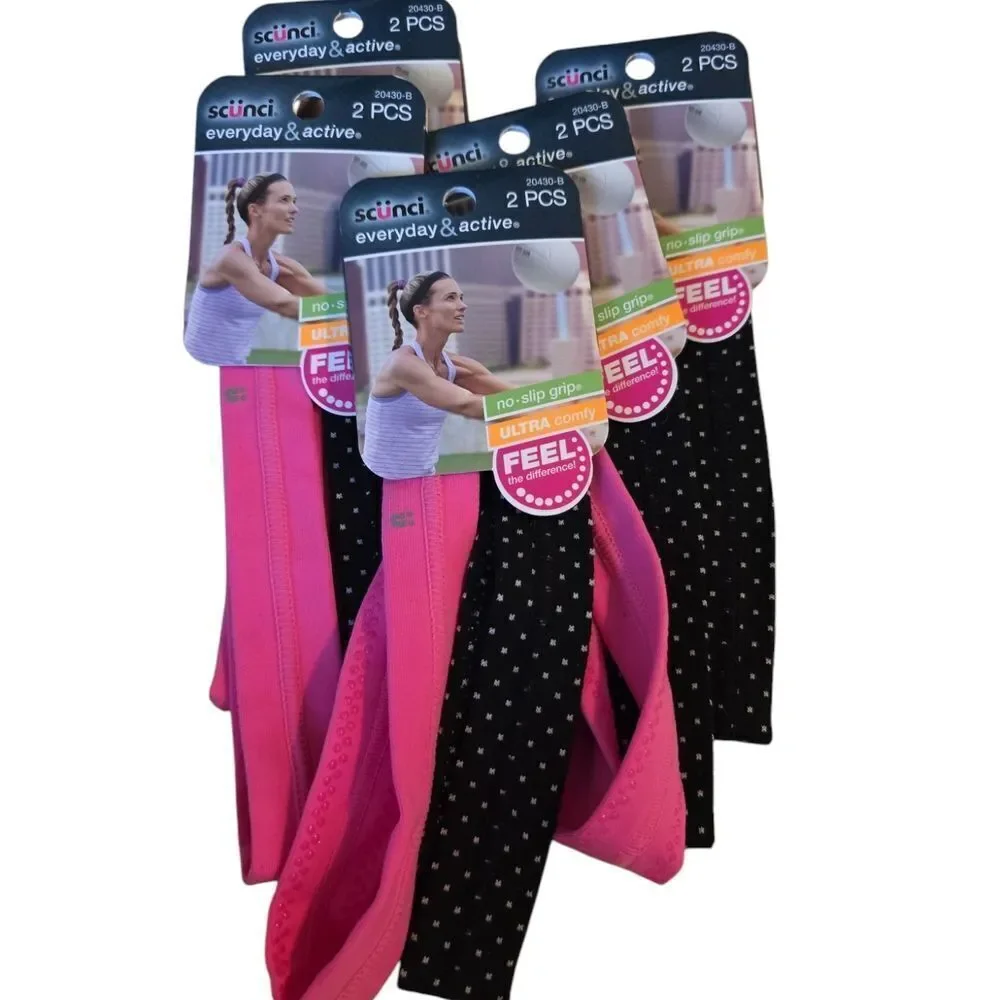 Lot Of 5 Scunci Pink and Black Headbands Set